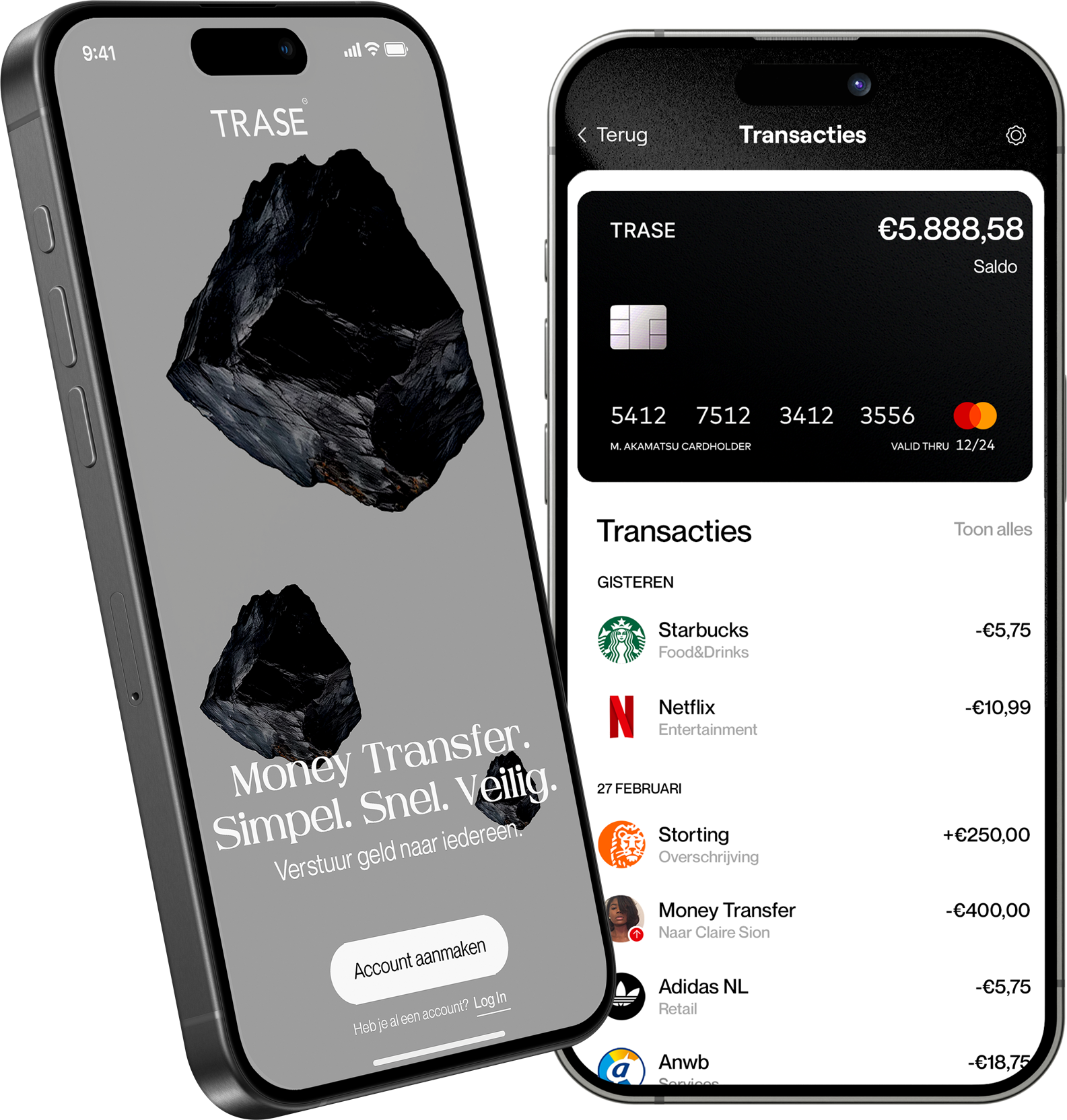 Trase app , saldo, kaart en transacties